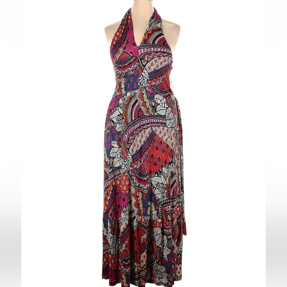 NWT Maeve Anthropologie Dress Maxi NEW Boho Multi Color Rayon Knit Halter XL